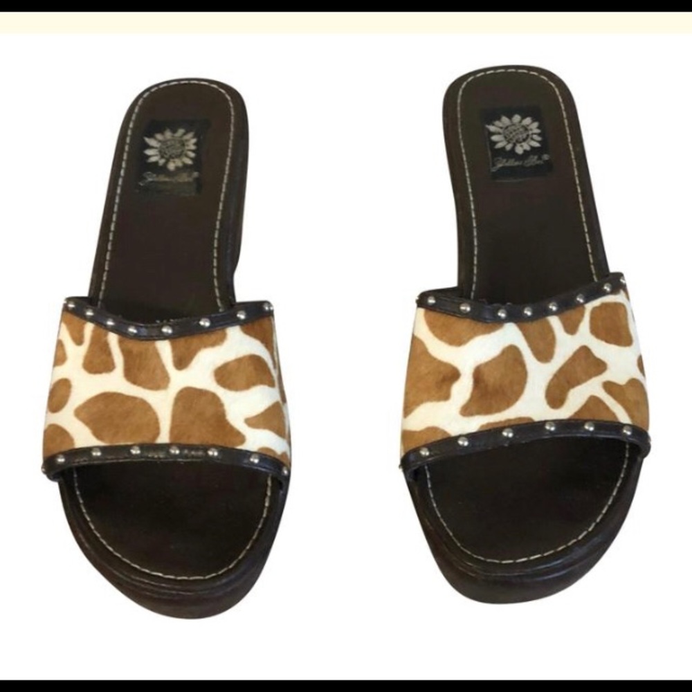 Yellow Box Wedge Cow Hide Leather Sandal wedge